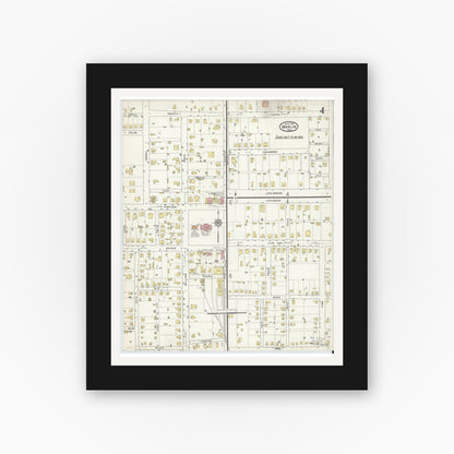 Old map wall art mockup — black gallery frame with white mat — Sanborn Fire Insurance Map from Marlin, Falls County, Texas (1916), Sheet #0004