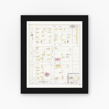 Old map wall art mockup — black gallery frame with white mat — Sanborn Fire Insurance Map from Little Falls, Morrison County, Minnesota (1915), Sheet #0007
