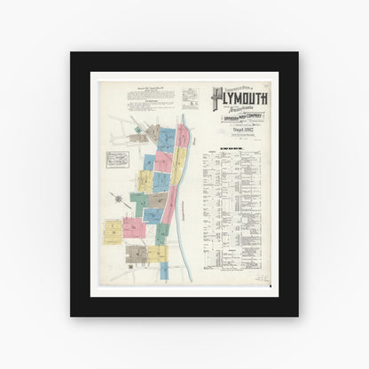 Old map wall art mockup — black gallery frame with white mat — Sanborn Fire Insurance Map from Plymouth, Luzerne County, Pennsylvania (1912), Sheet #0001
