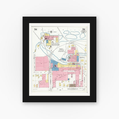 Old map wall art mockup — black gallery frame with white mat — Sanborn Fire Insurance Map from Beloit, Rock County, Wisconsin (1926), Sheet #0034