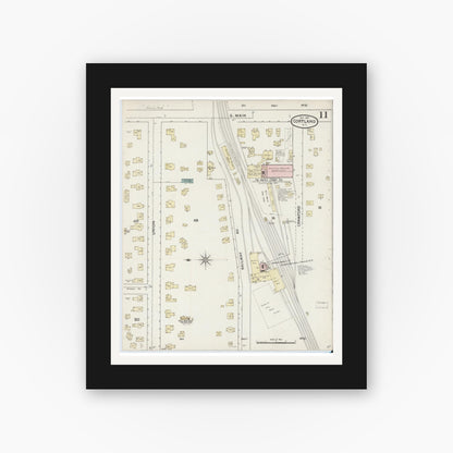 Old map wall art mockup — black gallery frame with white mat — Sanborn Fire Insurance Map from Cortland, Cortland County, New York (1887), Sheet #0011