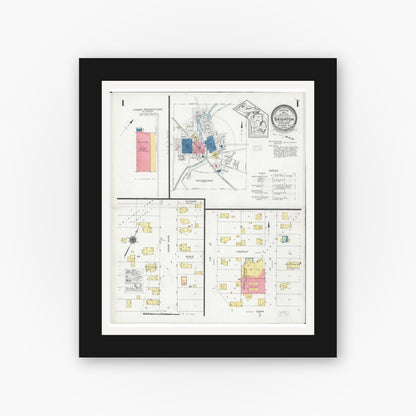 Old map wall art mockup — black gallery frame with white mat — Sanborn Fire Insurance Map from Brighton, Livingston County, Michigan (1928), Sheet #0001