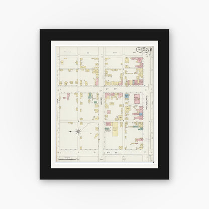 Old map wall art mockup — black gallery frame with white mat — Sanborn Fire Insurance Map from Indiana, Indiana County, Pennsylvania (1887), Sheet #0006