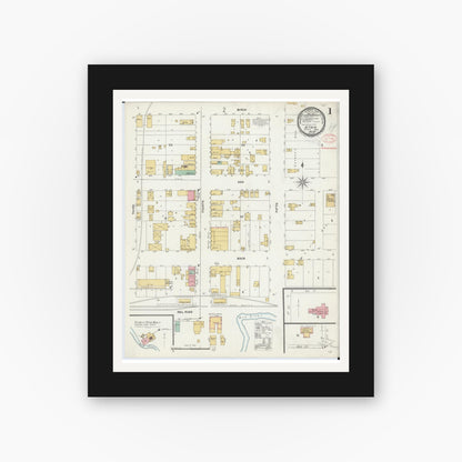 Old map wall art mockup — black gallery frame with white mat — Sanborn Fire Insurance Map from Aitkin, Aitkin County, Minnesota (1898), Sheet #0001