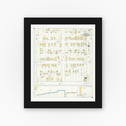 Old map wall art mockup — black gallery frame with white mat — Sanborn Fire Insurance Map from Frankfort, Benzie County, Michigan (1911), Sheet #0004