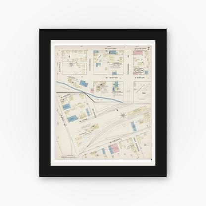 Old map wall art mockup — black gallery frame with white mat — Sanborn Fire Insurance Map from Austin, Travis County, Texas (1885), Sheet #0007