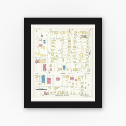 Old map wall art mockup — black gallery frame with white mat — Sanborn Fire Insurance Map from Salem, Columbiana County, Ohio (1926), Sheet #0008