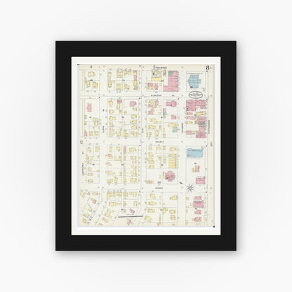 Old map wall art mockup — black gallery frame with white mat — Sanborn Fire Insurance Map from Freeport, Stephenson County, Illinois (1897), Sheet #0008