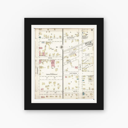 Old map wall art mockup — black gallery frame with white mat — Sanborn Fire Insurance Map from Maquoketa, Jackson County, Iowa (1886), Sheet #0003
