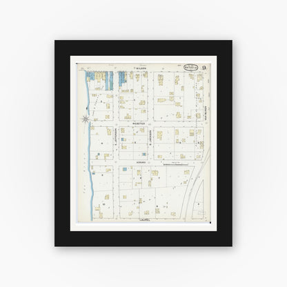 Old map wall art mockup — black gallery frame with white mat — Sanborn Fire Insurance Map from Batavia, Kane County, Illinois (1891), Sheet #0009