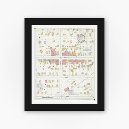 Old map wall art mockup — black gallery frame with white mat — Sanborn Fire Insurance Map from Marcellus, Cass County, Michigan (1899) - Complete Map Set