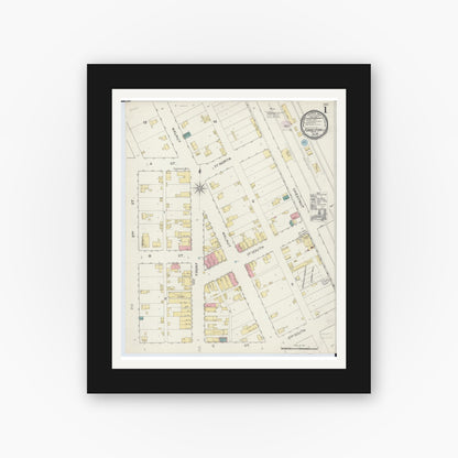 Old map wall art mockup — black gallery frame with white mat — Sanborn Fire Insurance Map from Forreston, Ogle County, Illinois (1893) - Complete Map Set