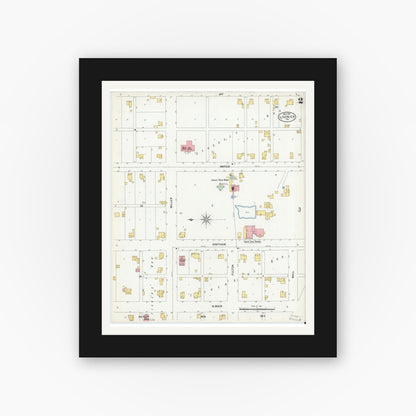 Old map wall art mockup — black gallery frame with white mat — Sanborn Fire Insurance Map from Ligonier, Noble County, Indiana (1901), Sheet #0002