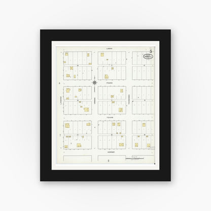 Old map wall art mockup — black gallery frame with white mat — Sanborn Fire Insurance Map from Crowell, Foard County, Texas (1921), Sheet #0005