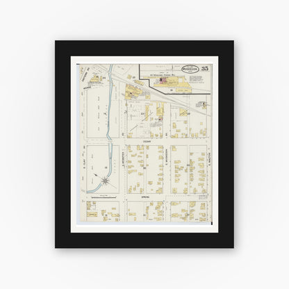 Old map wall art mockup — black gallery frame with white mat — Sanborn Fire Insurance Map from Muskegon, Muskegon County, Michigan (1887), Sheet #0035