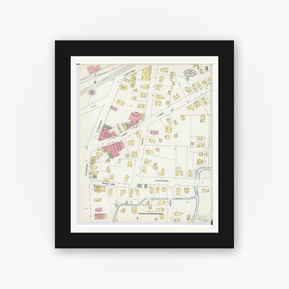 Old map wall art mockup — black gallery frame with white mat — Sanborn Fire Insurance Map from Geneva, Ashtabula County, Ohio (1898), Sheet #0003