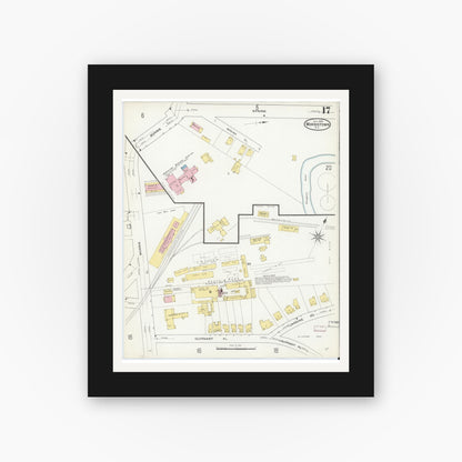 Old map wall art mockup — black gallery frame with white mat — Sanborn Fire Insurance Map from Morristown, Morris County, New Jersey (1909), Sheet #0017