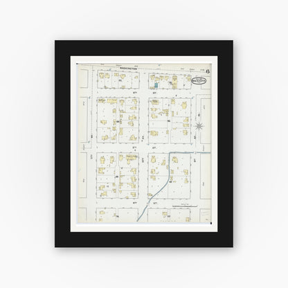 Old map wall art mockup — black gallery frame with white mat — Sanborn Fire Insurance Map from Mendota, La Salle County, Illinois (1891), Sheet #0006