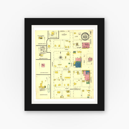 Old map wall art mockup — black gallery frame with white mat — Sanborn Fire Insurance Map from Anson, Jones County, Texas (1908), Sheet #0001