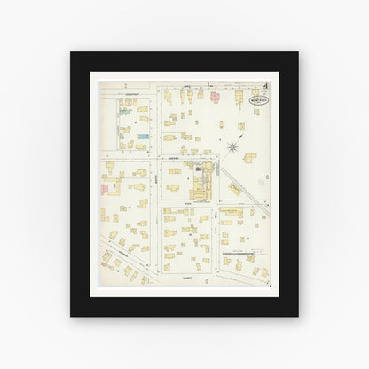 Old map wall art mockup — black gallery frame with white mat — Sanborn Fire Insurance Map from Montrose, Susquehanna County, Pennsylvania (1897), Sheet #0004