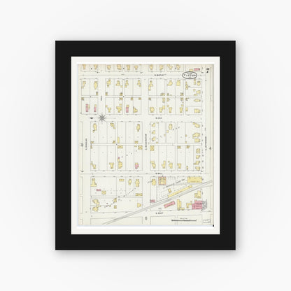 Old map wall art mockup — black gallery frame with white mat — Sanborn Fire Insurance Map from Tipton, Tipton County, Indiana (1896), Sheet #0007