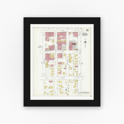 Old map wall art mockup — black gallery frame with white mat — Sanborn Fire Insurance Map from Canton, Fulton County, Illinois (1917), Sheet #0013