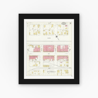 Old map wall art mockup — black gallery frame with white mat — Sanborn Fire Insurance Map from Calvert, Robertson County, Texas (1911), Sheet #0003