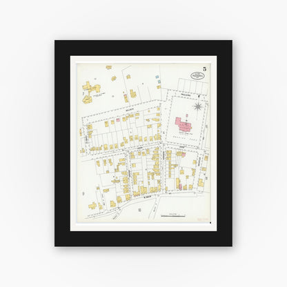 Old map wall art mockup — black gallery frame with white mat — Sanborn Fire Insurance Map from Peekskill, Westchester County, New York (1900), Sheet #0005