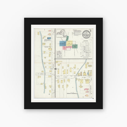 Old map wall art mockup — black gallery frame with white mat — Sanborn Fire Insurance Map from Prattsburgh, Steuben County, New York (1913), Sheet #0001