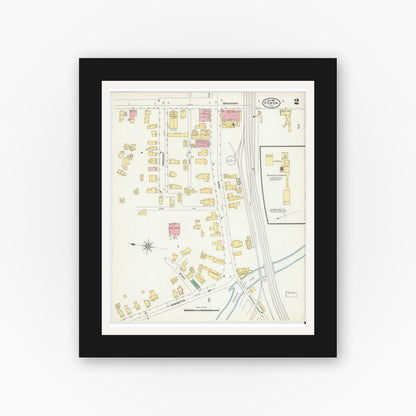 Old map wall art mockup — black gallery frame with white mat — Sanborn Fire Insurance Map from Fonda, Montgomery County, New York (1906), Sheet #0002