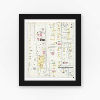 Old map wall art mockup — black gallery frame with white mat — Sanborn Fire Insurance Map from Leetonia, Columbiana County, Ohio (1898), Sheet #0004