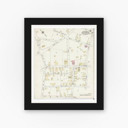 Old map wall art mockup — black gallery frame with white mat — Sanborn Fire Insurance Map from Edgartown, Dukes County, Massachusetts (1914), Sheet #0002