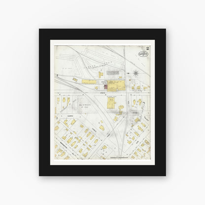 Old map wall art mockup — black gallery frame with white mat — Sanborn Fire Insurance Map from Marinette, Marinette County, Wisconsin (1901), Sheet #0002