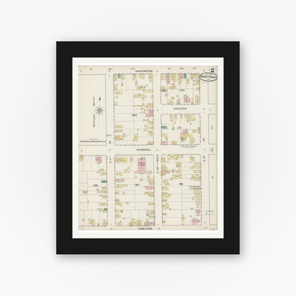Old map wall art mockup — black gallery frame with white mat — Sanborn Fire Insurance Map from Manitowoc, Manitowoc County, Wisconsin (1887), Sheet #0002