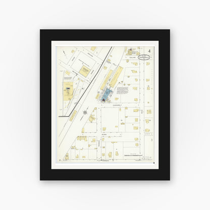 Old map wall art mockup — black gallery frame with white mat — Sanborn Fire Insurance Map from Stephenville, Erath County, Texas (1912), Sheet #0004