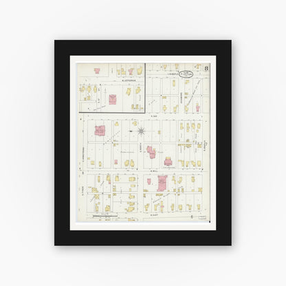 Old map wall art mockup — black gallery frame with white mat — Sanborn Fire Insurance Map from Tipton, Tipton County, Indiana (1896), Sheet #0008