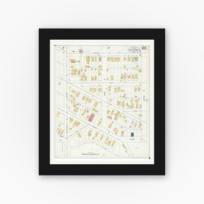 Old map wall art mockup — black gallery frame with white mat — Sanborn Fire Insurance Map from Sault Sainte Marie, Chippewa County, Michigan (1906), Sheet #0023