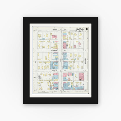 Old map wall art mockup — black gallery frame with white mat — Sanborn Fire Insurance Map from Kankakee, Kankakee County, Illinois (1892), Sheet #0003