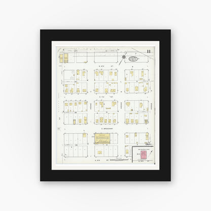 Old map wall art mockup — black gallery frame with white mat — Sanborn Fire Insurance Map from Cisco, Eastland County, Texas (1920), Sheet #0011