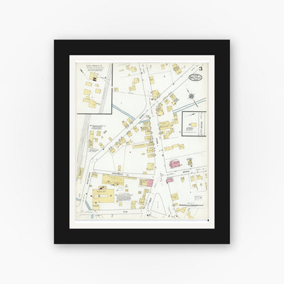 Old map wall art mockup — black gallery frame with white mat — Sanborn Fire Insurance Map from Walpole, Norfolk County, Massachusetts (1918), Sheet #0003