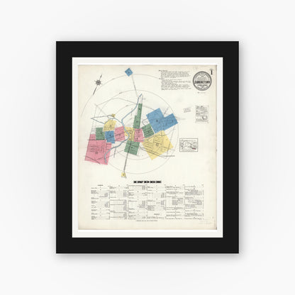 Old map wall art mockup — black gallery frame with white mat — Sanborn Fire Insurance Map from Downingtown, Chester County, Pennsylvania (1921), Sheet #0001