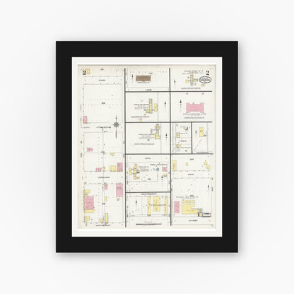 Old map wall art mockup — black gallery frame with white mat — Sanborn Fire Insurance Map from Edinburg, Hidalgo County, Texas (1925), Sheet #0002