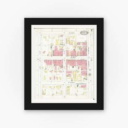 Old map wall art mockup — black gallery frame with white mat — Sanborn Fire Insurance Map from Marshalltown, Marshall County, Iowa (1894), Sheet #0007