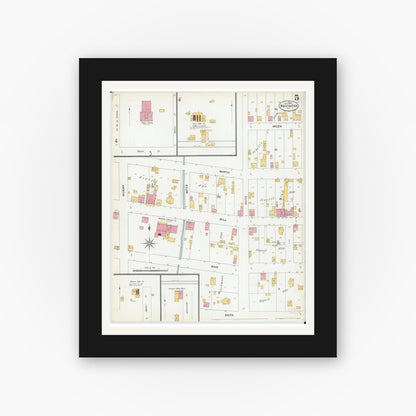 Old map wall art mockup — black gallery frame with white mat — Sanborn Fire Insurance Map from Mascoutah, Saint Clair County, Illinois (1900), Sheet #0005