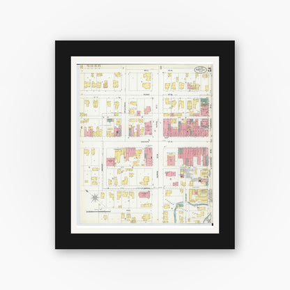 Old map wall art mockup — black gallery frame with white mat — Sanborn Fire Insurance Map from Pontiac, Oakland County, Michigan (1903), Sheet #0005