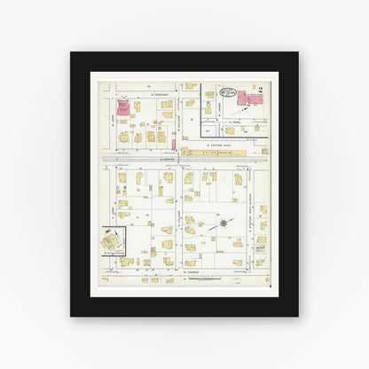 Old map wall art mockup — black gallery frame with white mat — Sanborn Fire Insurance Map from Mount Olive, Wayne County, North Carolina (1920), Sheet #0002