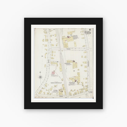 Old map wall art mockup — black gallery frame with white mat — Sanborn Fire Insurance Map from Woburn, Middlesex County, Massachusetts (1888), Sheet #0006