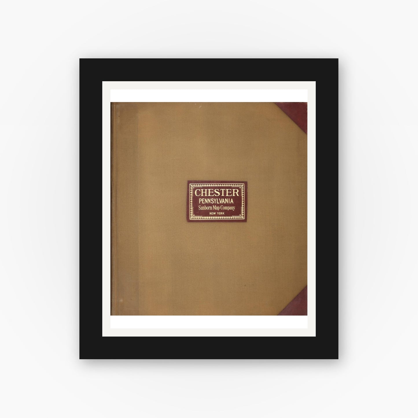 Old map wall art mockup — black gallery frame with white mat — Sanborn Fire Insurance Map from Chester, Delaware County, Pennsylvania (1950), Sheet #0001