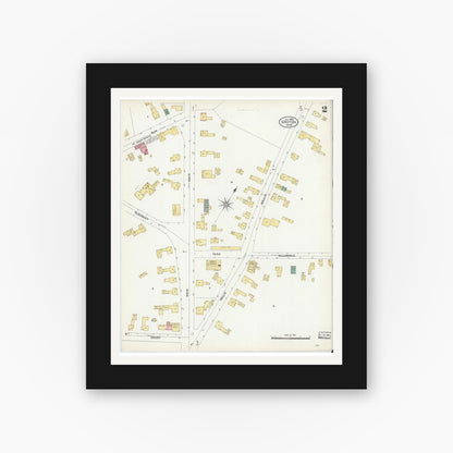 Old map wall art mockup — black gallery frame with white mat — Sanborn Fire Insurance Map from Groton, Middlesex County, Massachusetts (1906), Sheet #0002