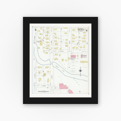 Old map wall art mockup — black gallery frame with white mat — Sanborn Fire Insurance Map from Waupaca, Waupaca County, Wisconsin (1924), Sheet #0006